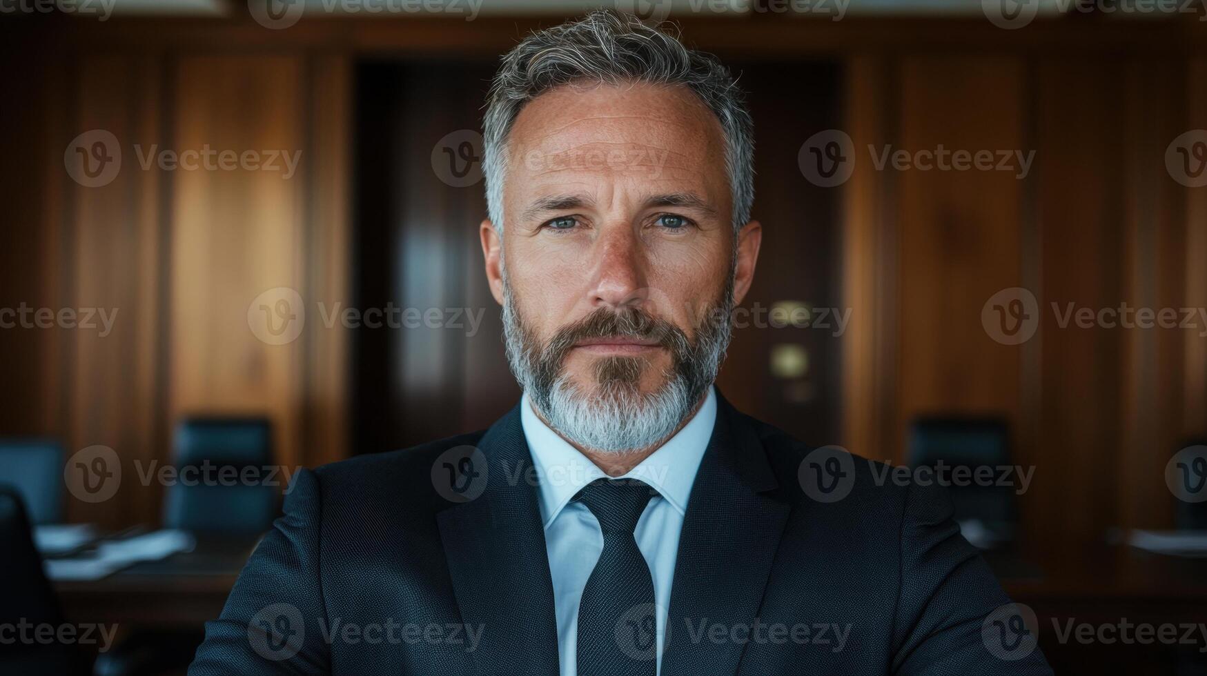 Portrait of a serious businessman in a modern office setting. photo