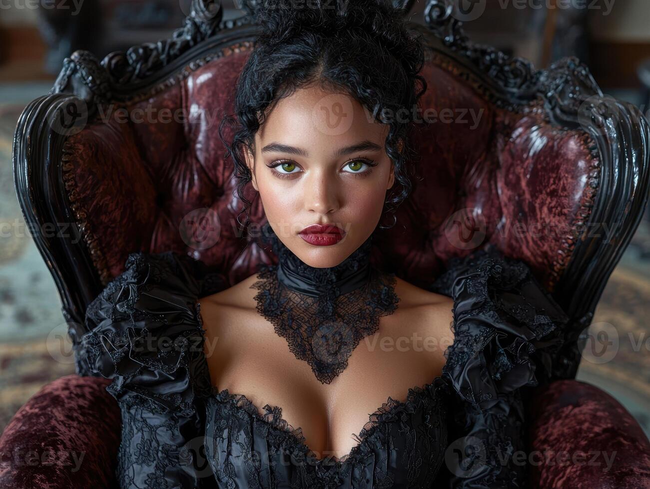 Portrait of a woman in a black Victorian style dress photo