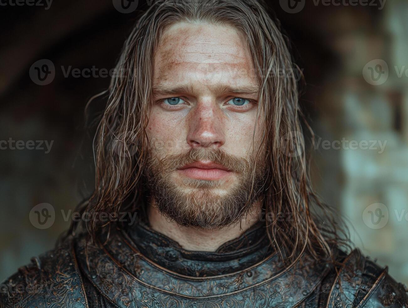 Portrait of a medieval knight in armor. photo