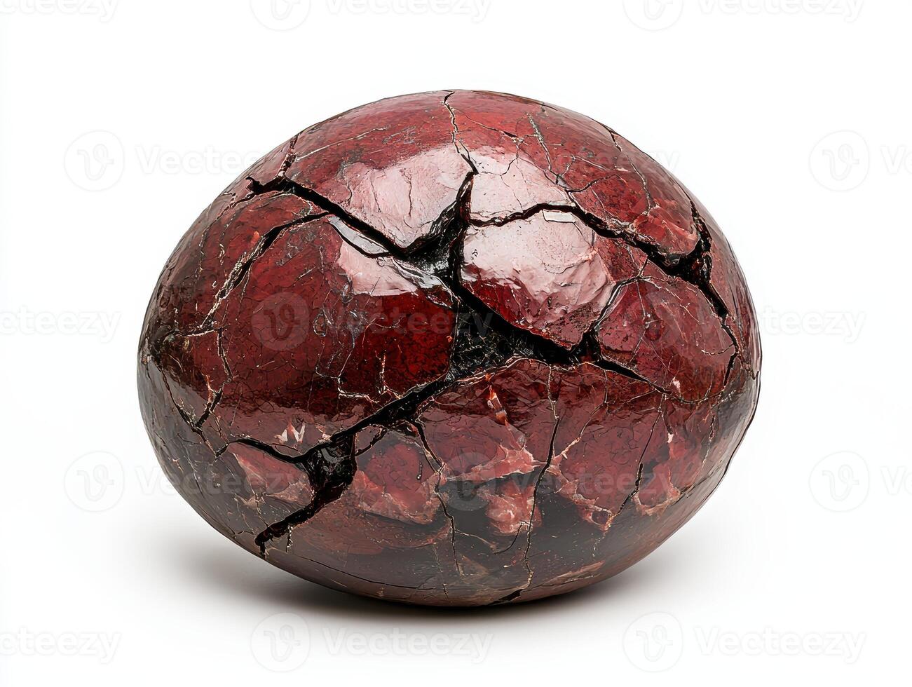 Close up of a cracked red sphere on a white background photo