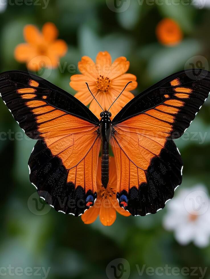 Orange and black butterfly on orange flower photo