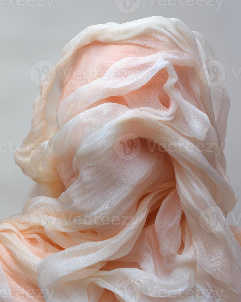 Peach colored silk fabric draped over a mannequin head photo
