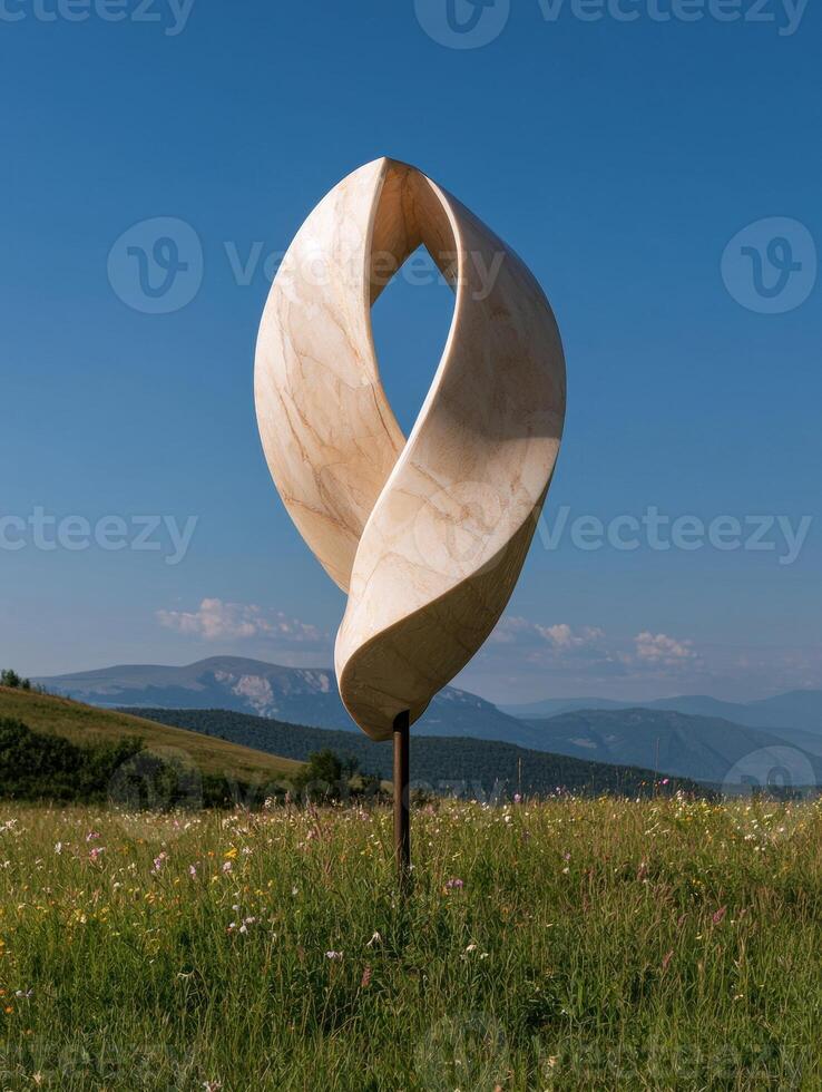 Abstract marble sculpture in a field of wildflowers photo