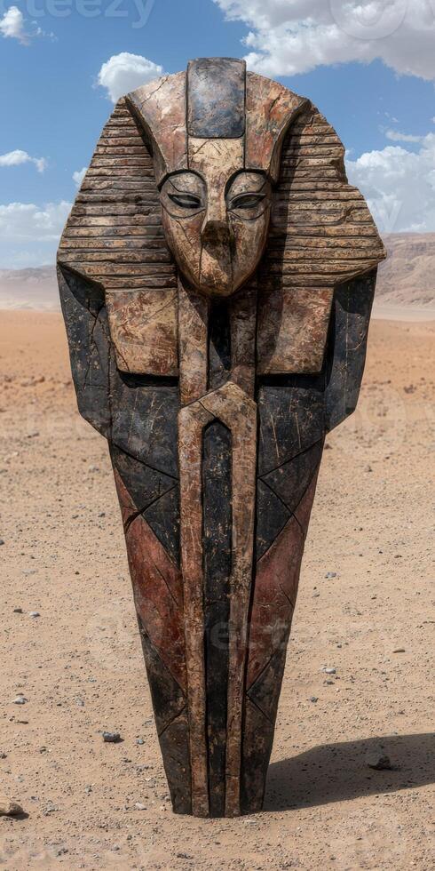 Ancient Egyptian sarcophagus in the desert photo