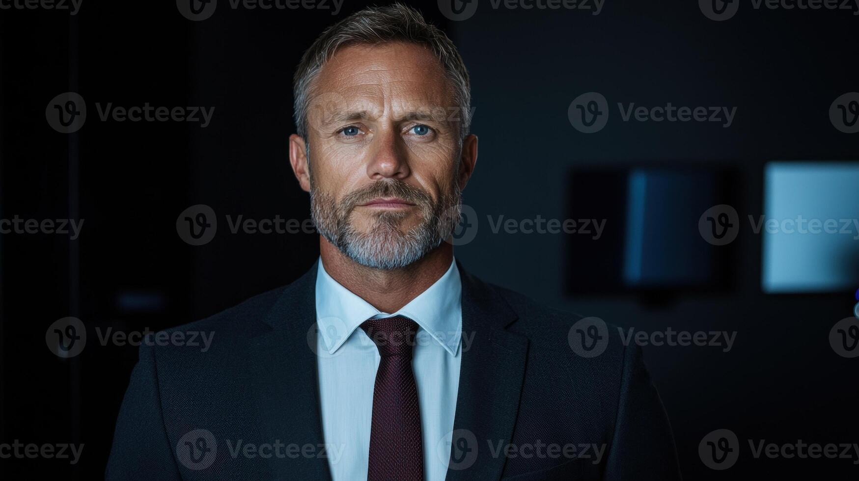 Portrait of a serious businessman in a dark suit photo