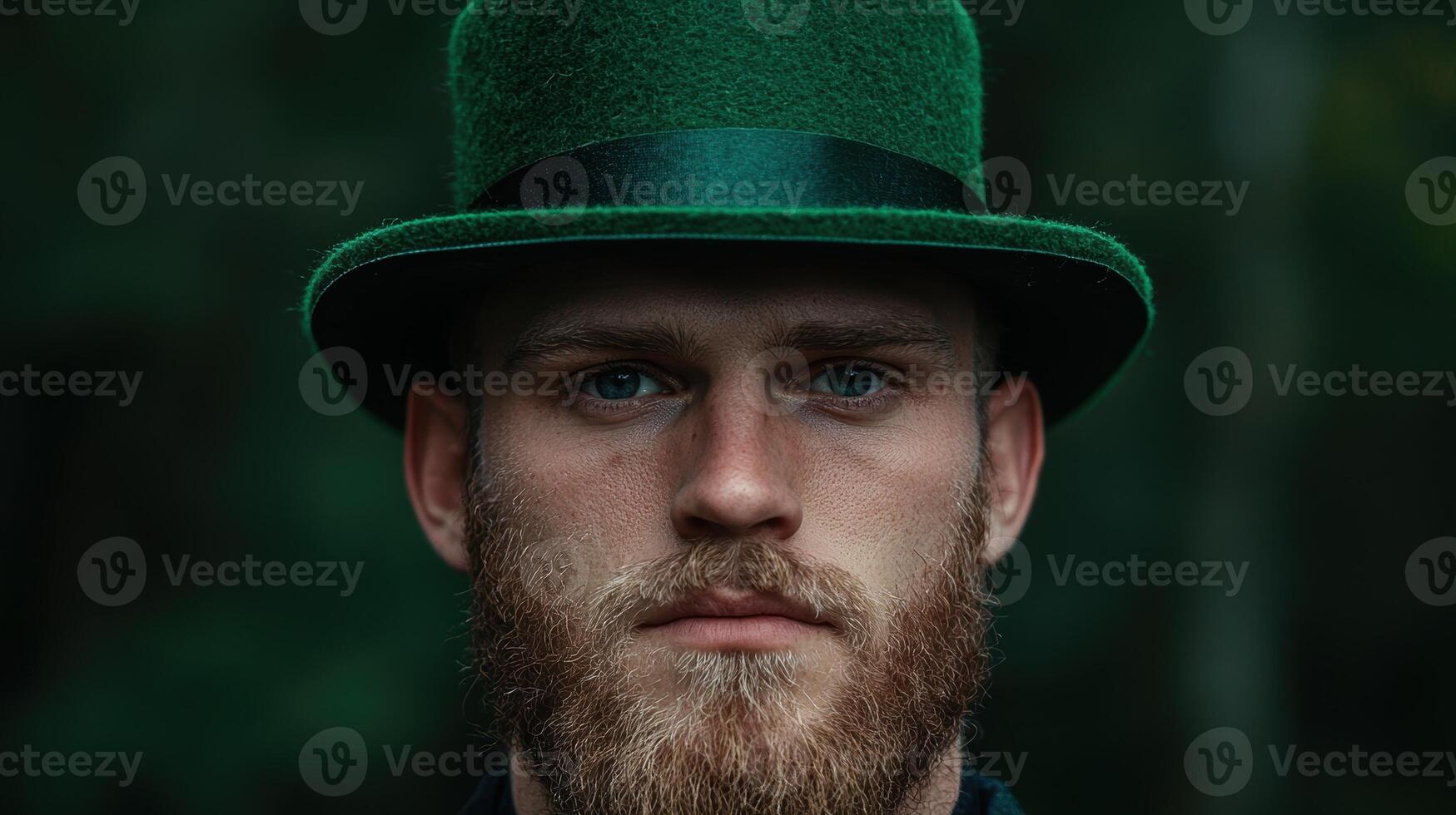 Close up portrait of a man with a beard wearing a green hat. photo