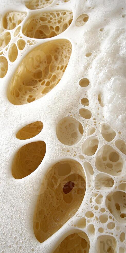 Close up of beer foam with intricate bubble structure photo
