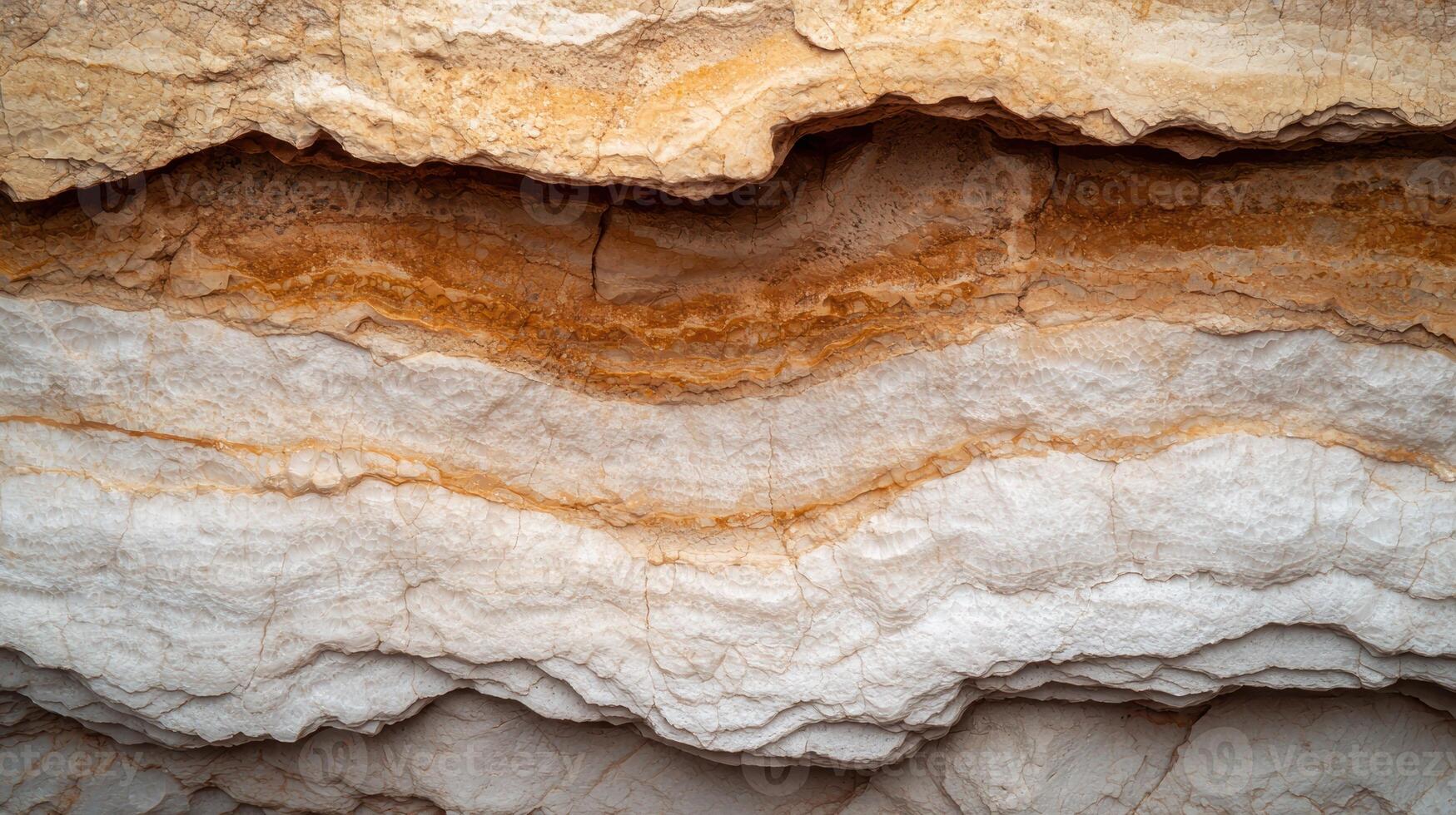 Close up of layered rock formations with varying colors and textures photo