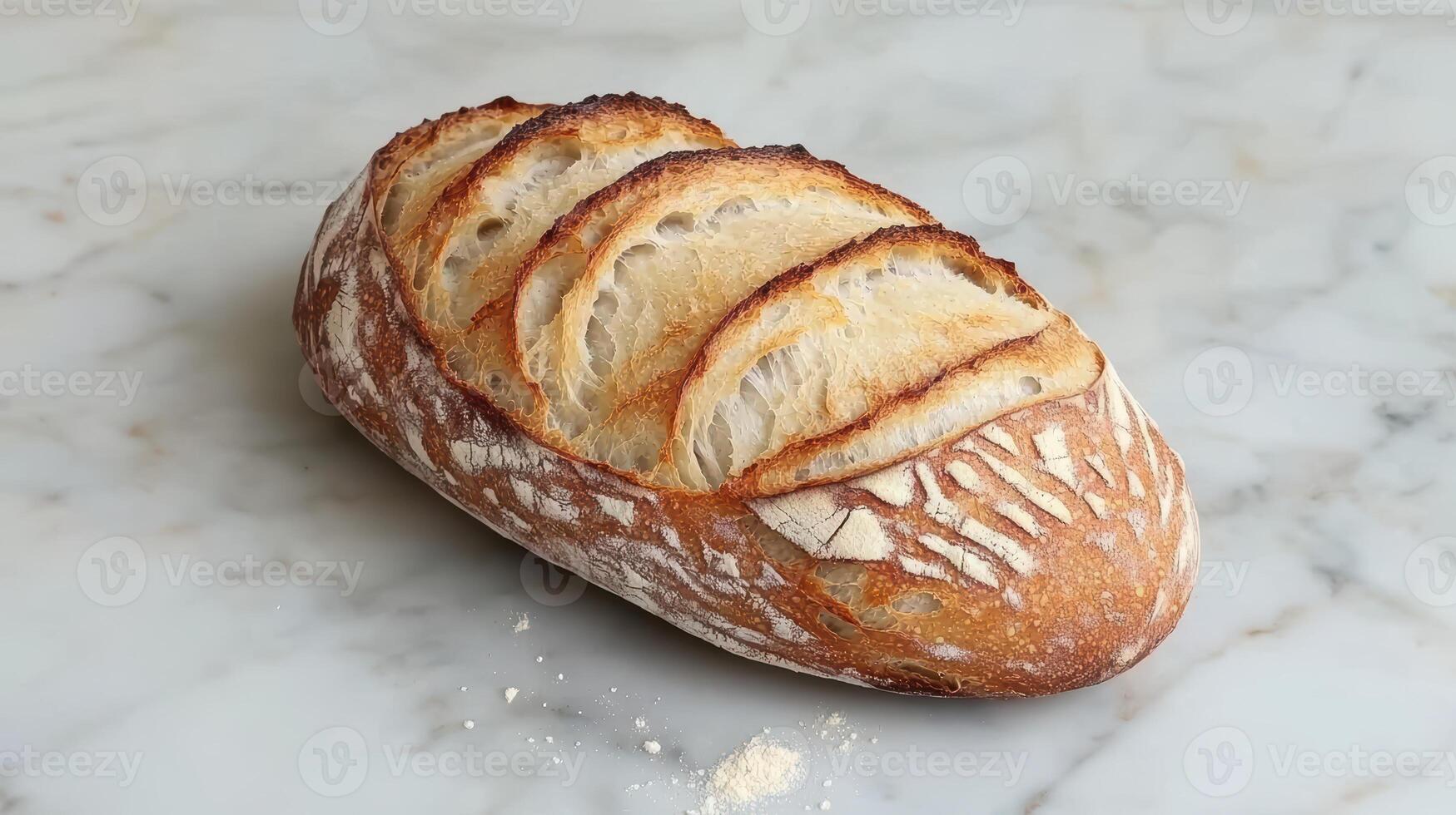 Artisan sourdough bread loaf on marble background photo