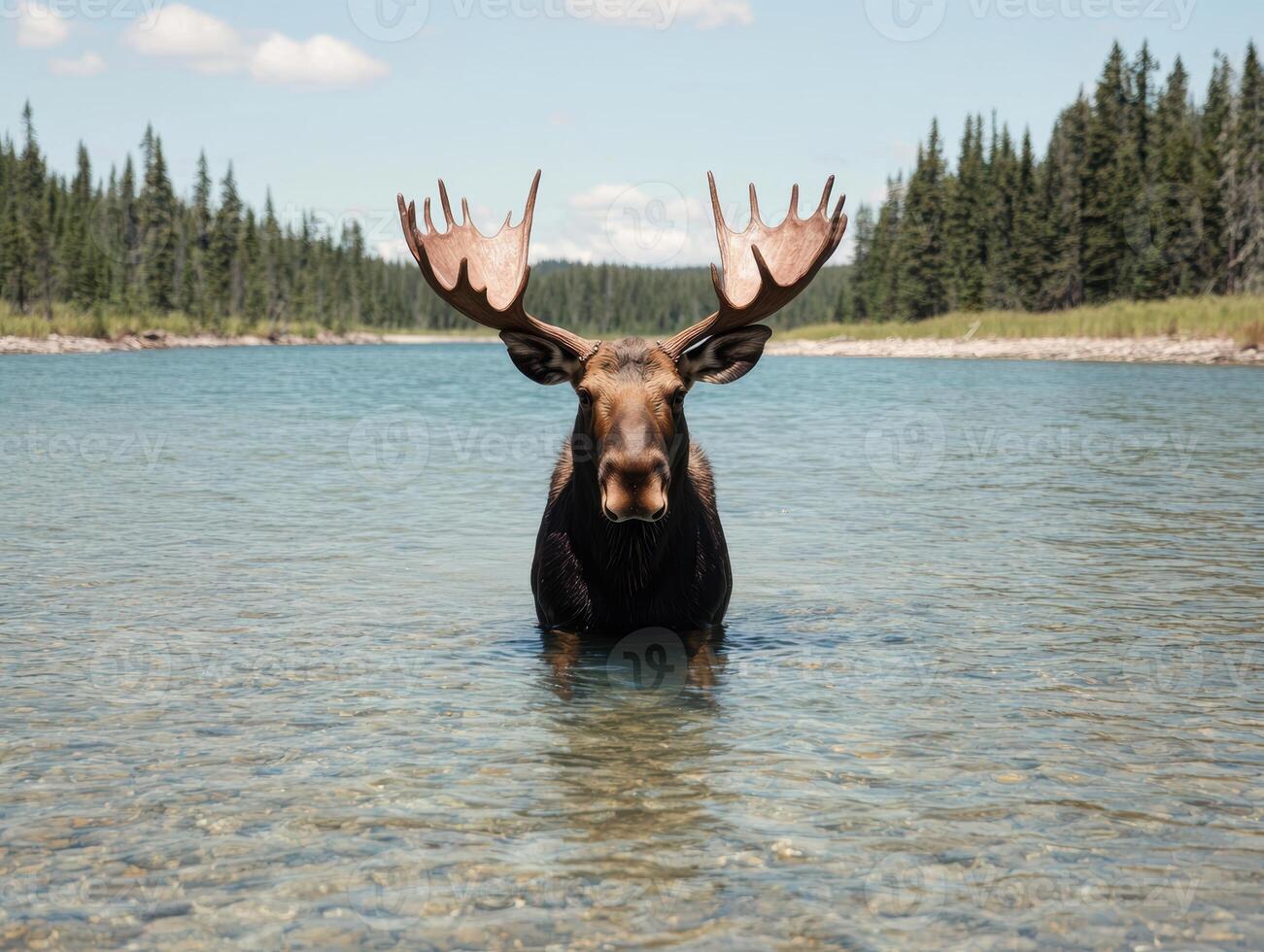 Moose in a lake photo