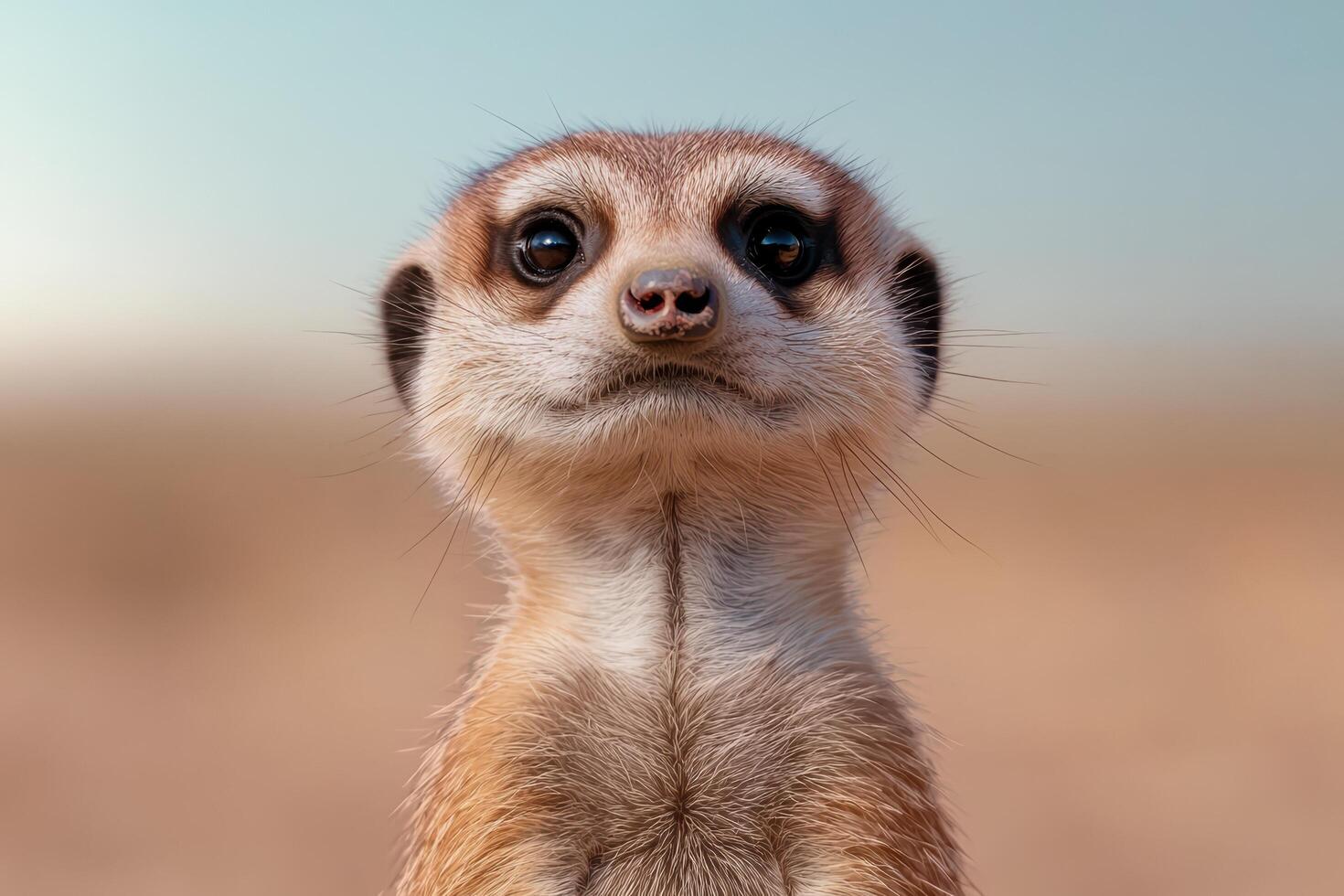 Close up portrait of a curious meerkat looking directly at the camera photo