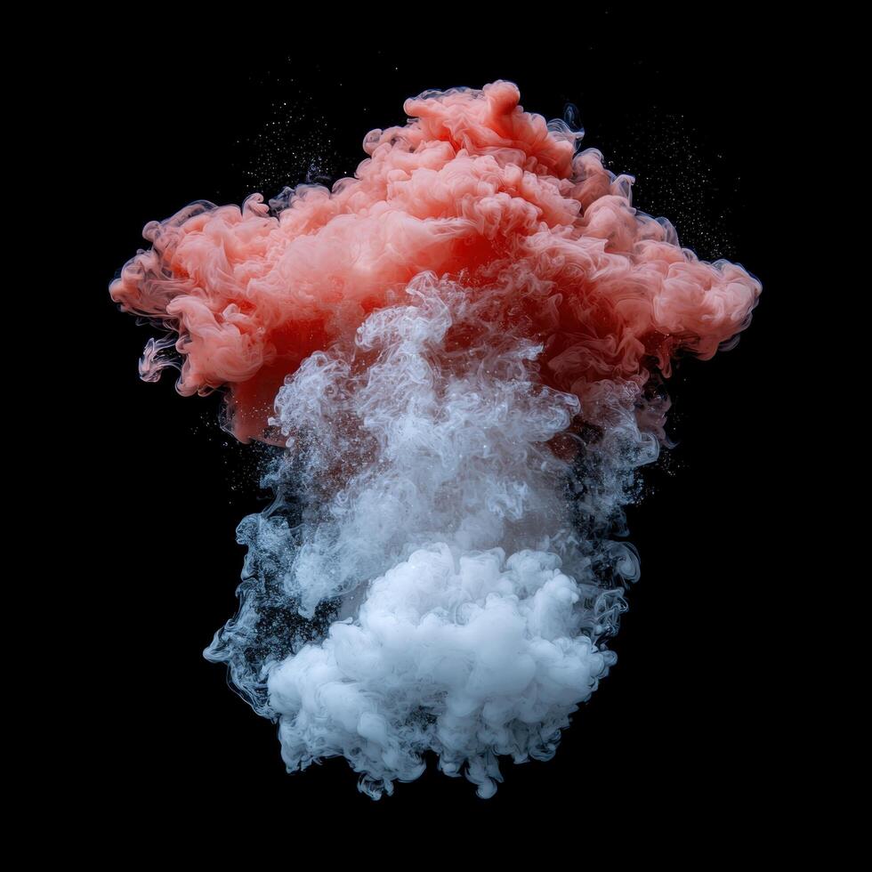 Abstract paint explosion in water, coral and white colors photo