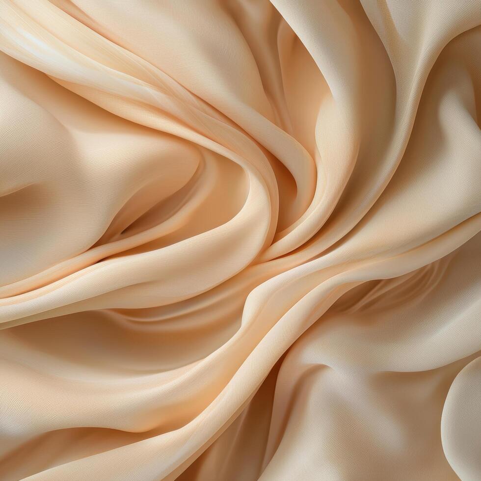 Abstract background of beige silk fabric with soft folds and waves photo