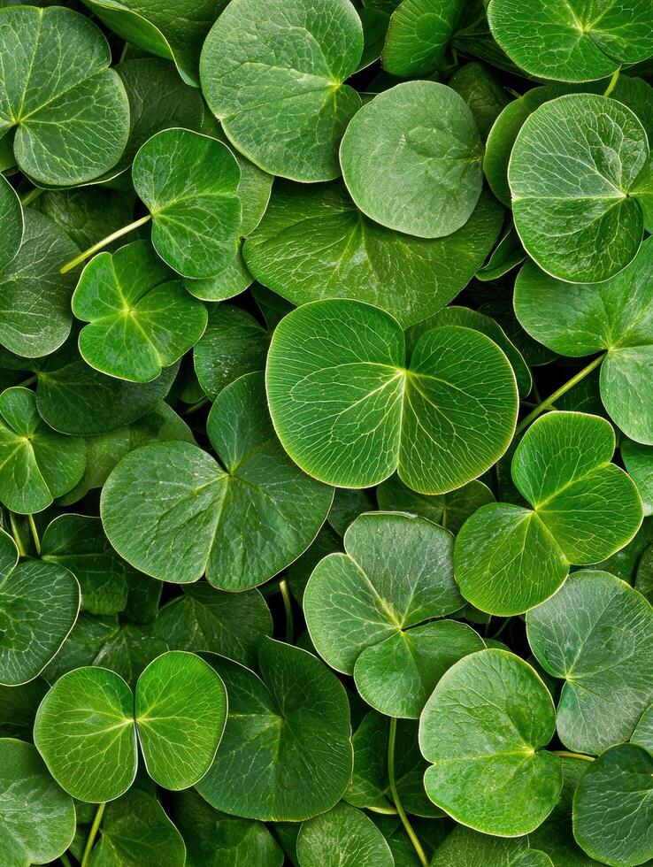 Close up of lush green leaves, perfect for nature backgrounds and spring themes photo