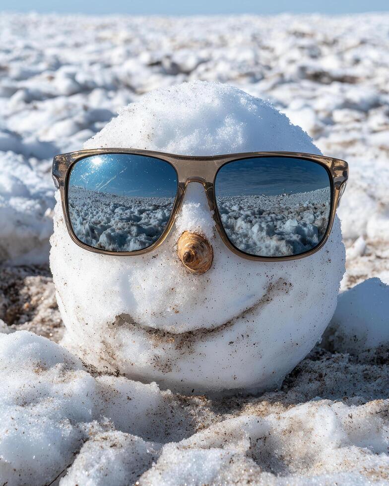 Cool snowman wearing sunglasses on a sunny day photo