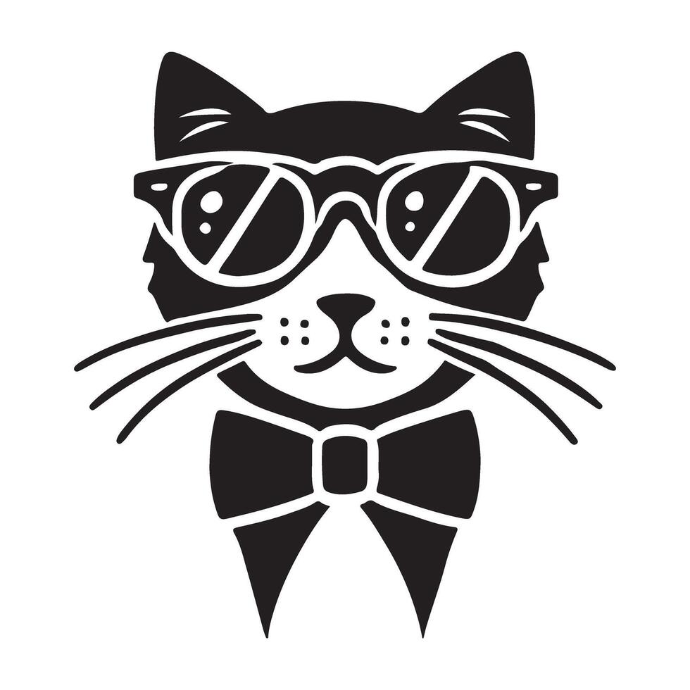 Stylish Cat Silhouette Wearing Sunglasses and Bow Tie vector