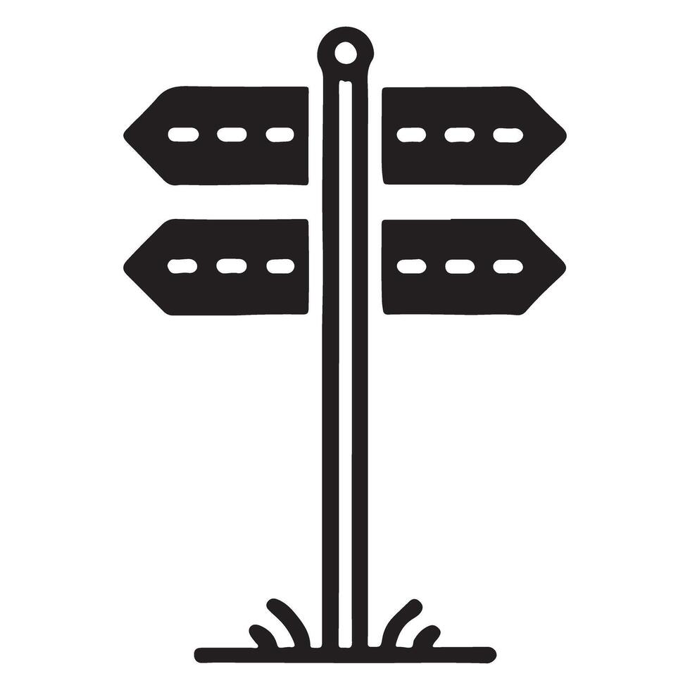 Detailed Four-Way Signpost with Road Markings vector