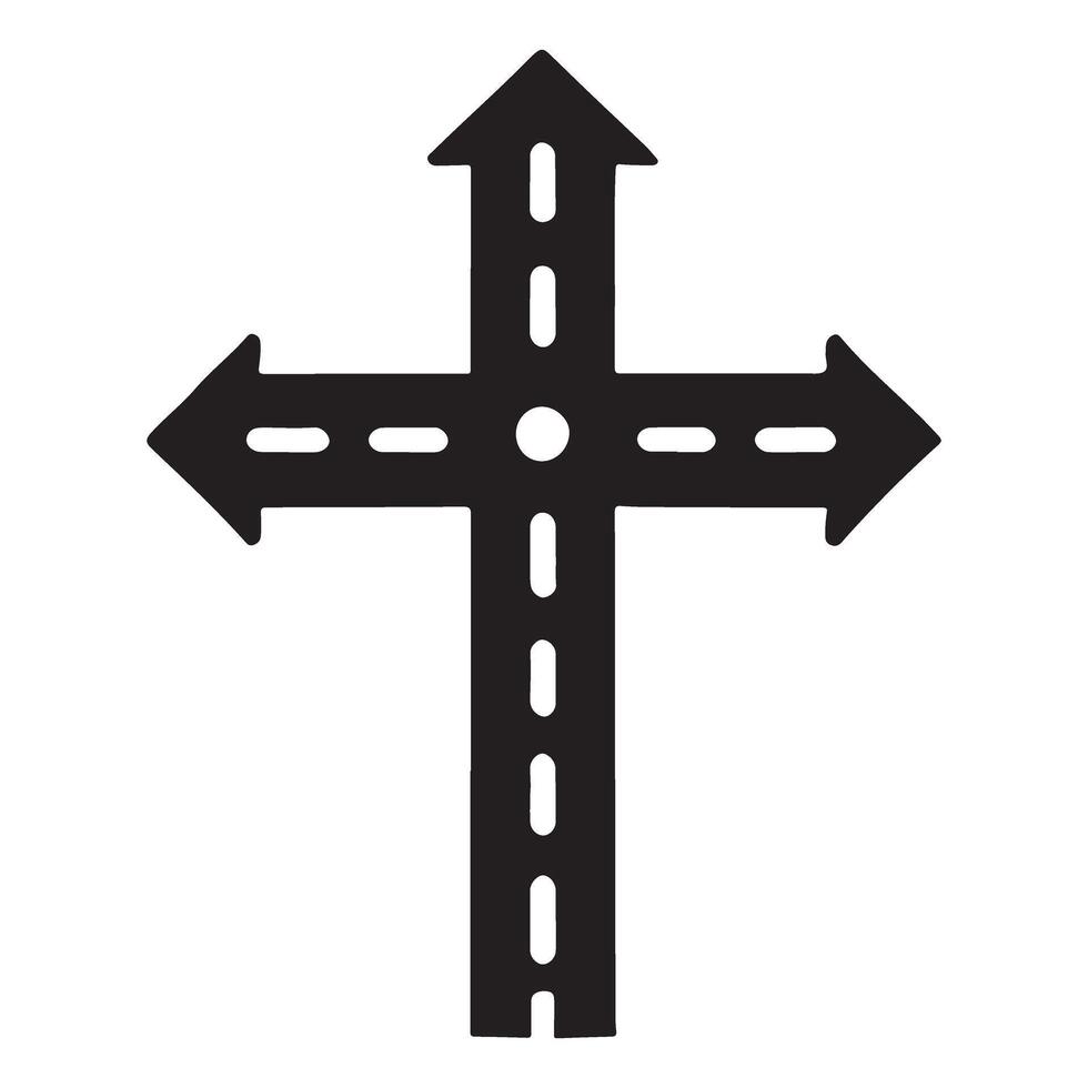 Four Way Crossroads Road Icon Cross Silhouette vector