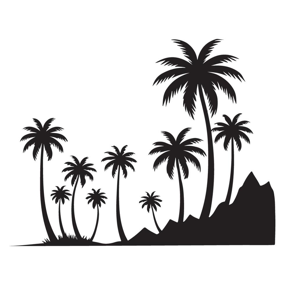 Silhouette of Palm Trees and Hills on a Tropical Island vector