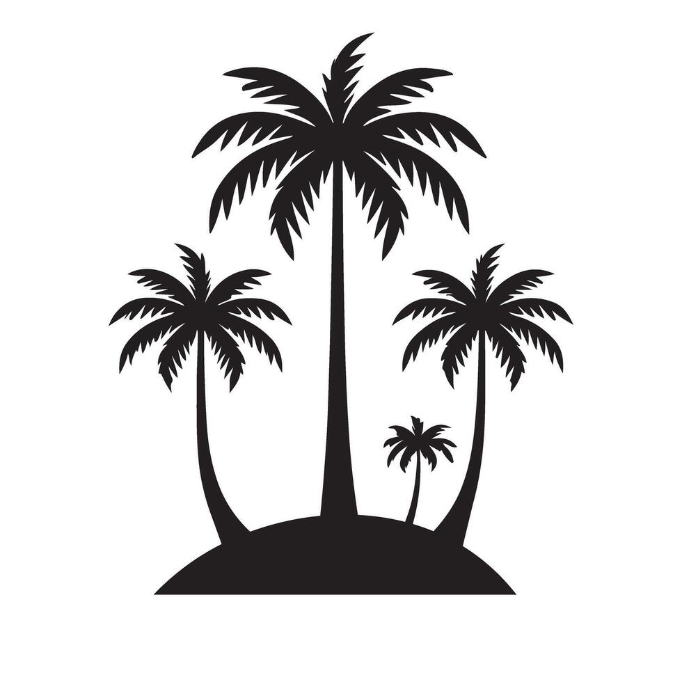 Three Palm Trees on an Island Silhouette Illustration vector