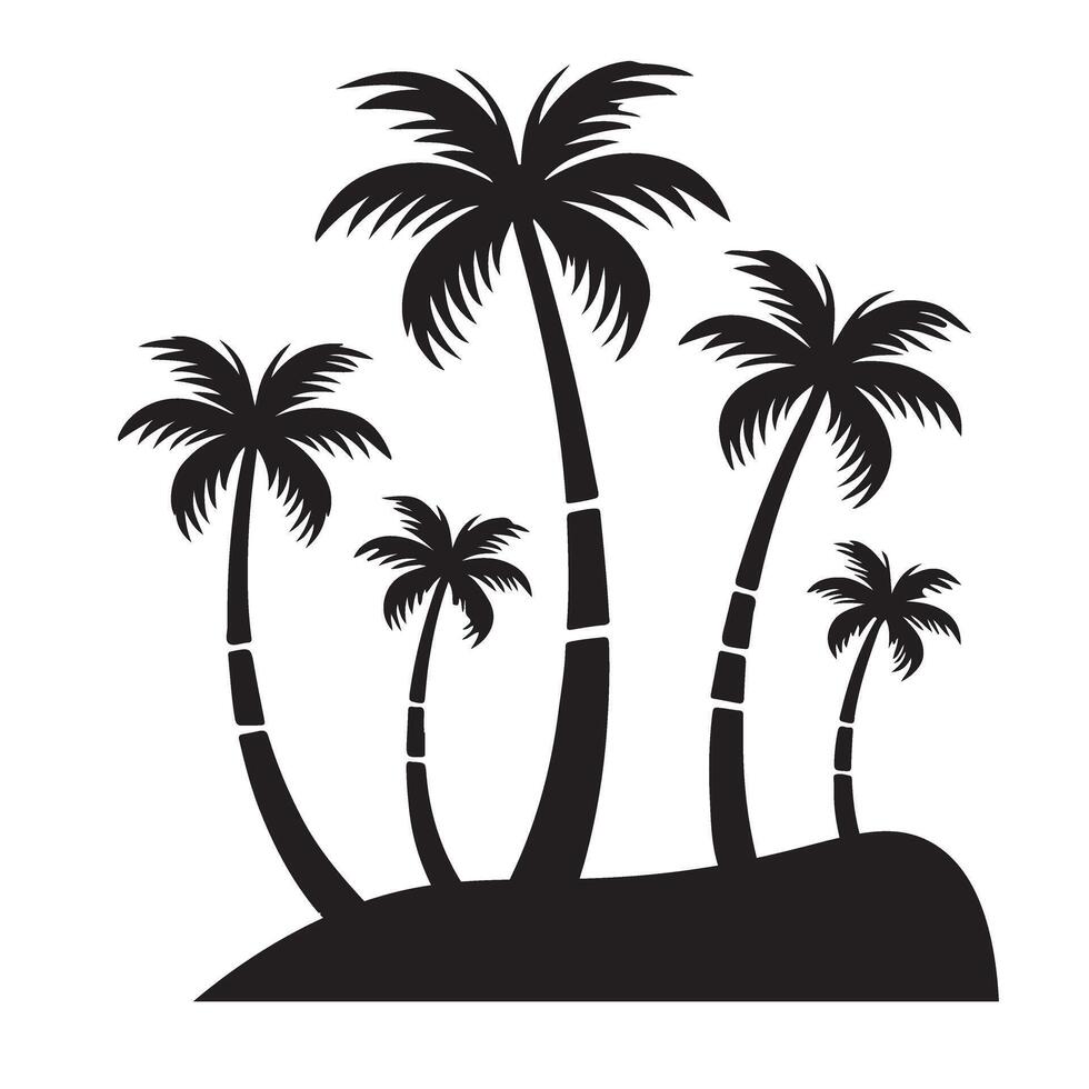 Tropical Island Paradise Palm Trees Silhouette Illustration vector