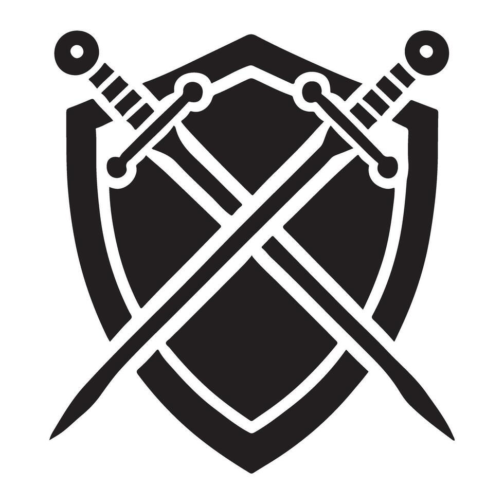 Bold Silhouette Graphic of Shield and Crossed Swords vector