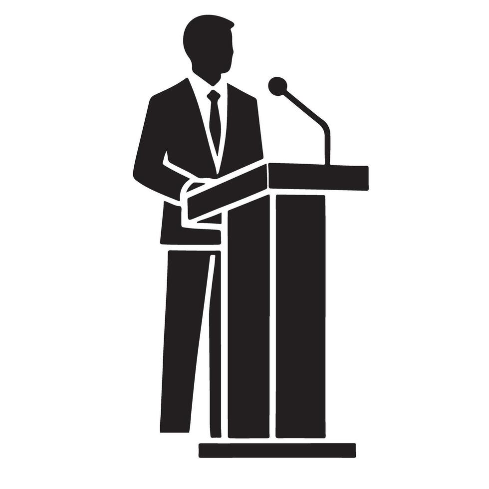 Silhouette of a Speaker at a Podium Giving a Presentation art vector