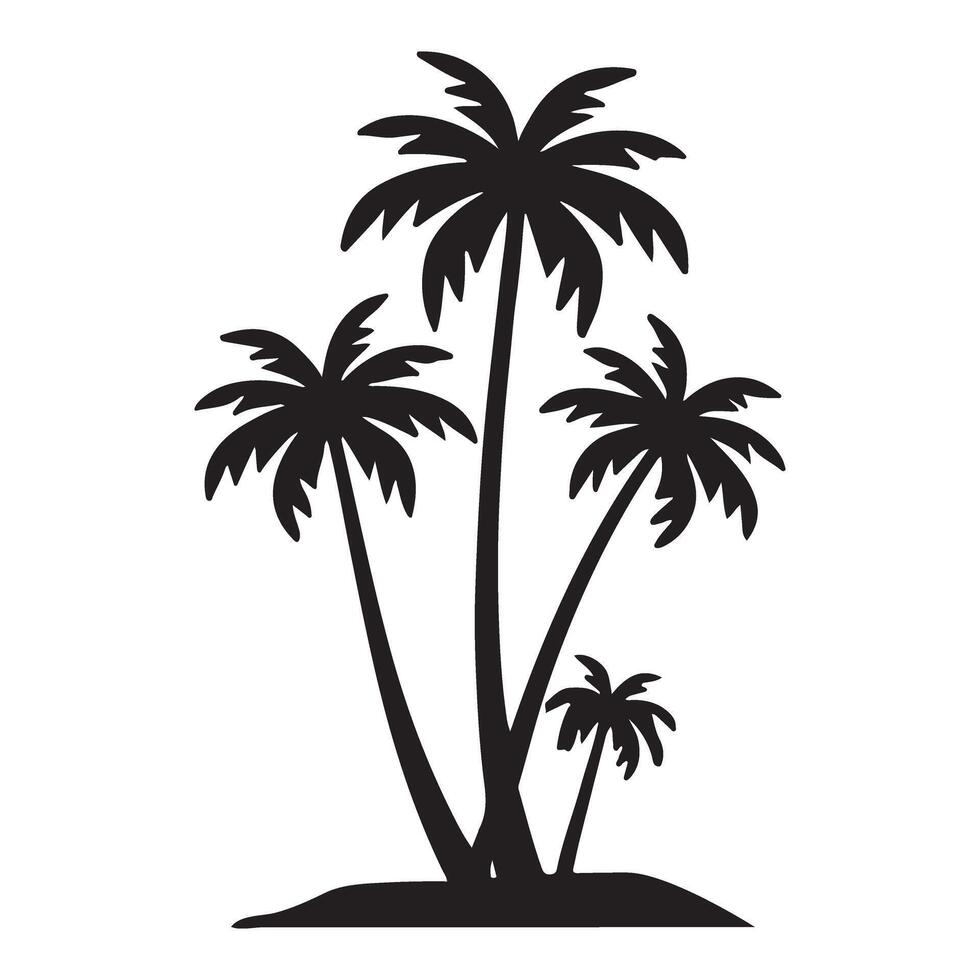 Three Palm Trees Clustered on an Island Silhouette vector