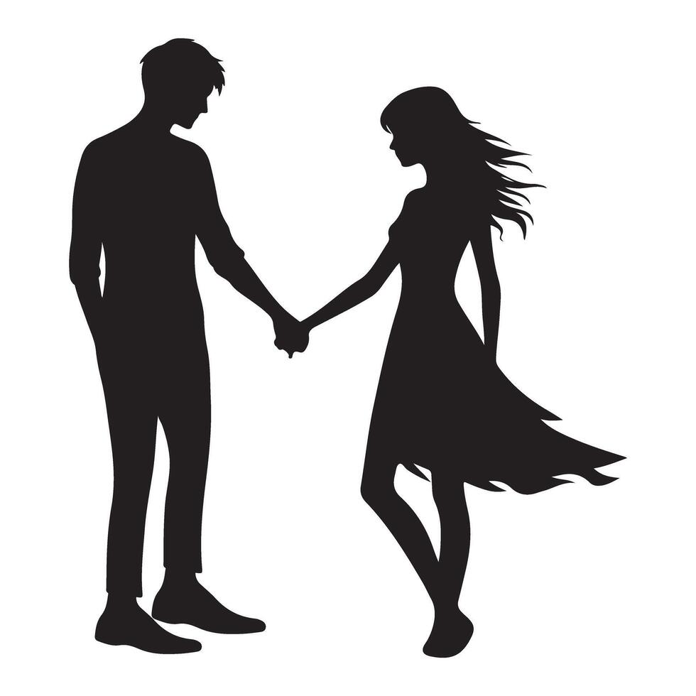 Romantic Couple Silhouette Holding Hands vector