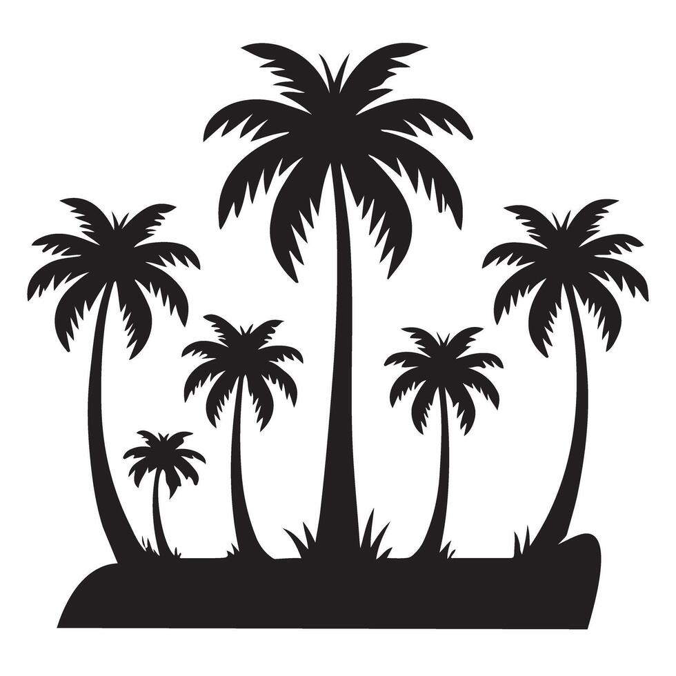 Lush Tropical Island Scene Palm Trees Silhouette vector