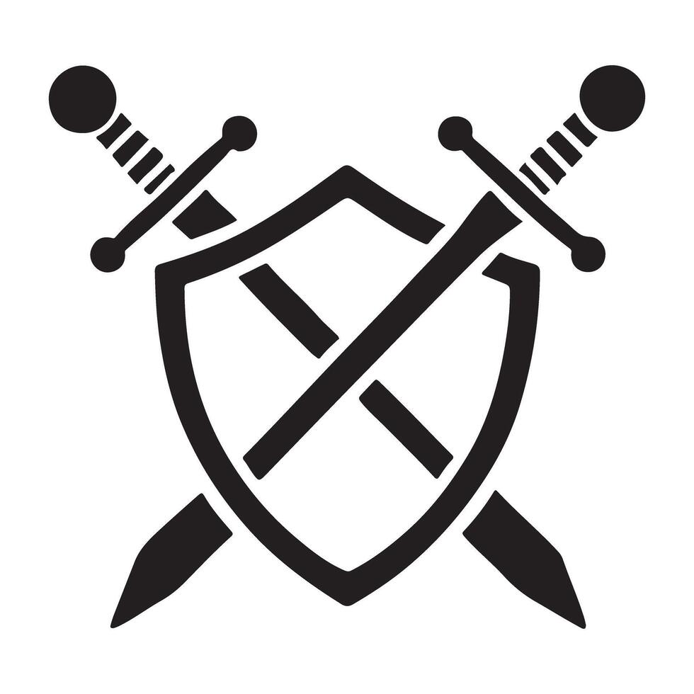 Medieval Swords and Shield Silhouette Emblem Graphic vector