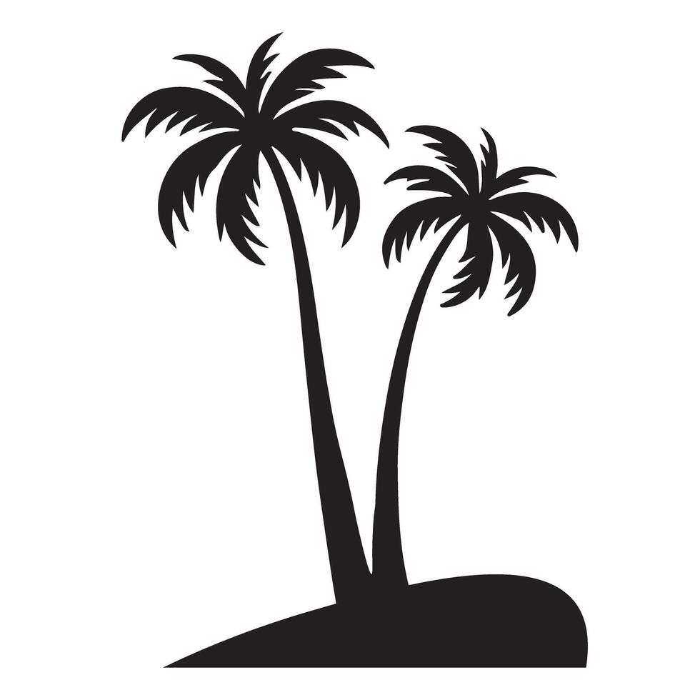 Two Palm Trees on a Tropical Island Silhouette Illustration vector