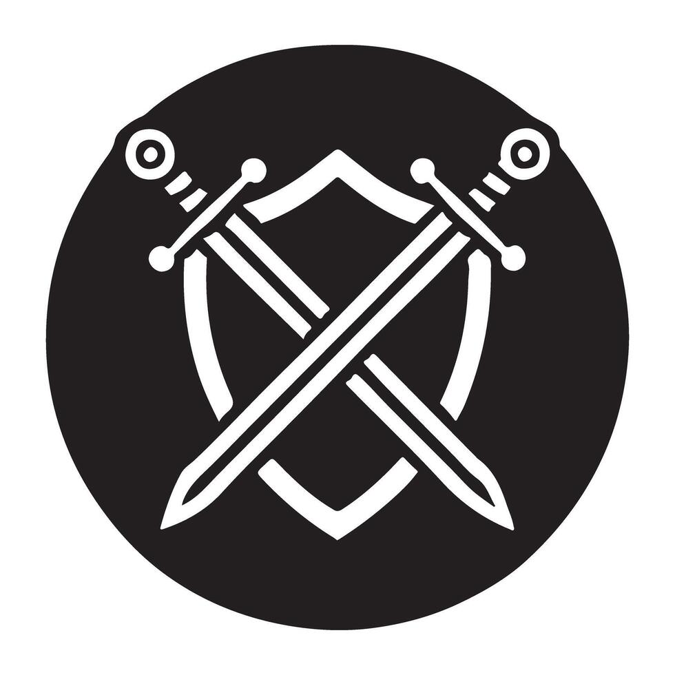 Classic Silhouette Emblem of Shield and Crossed Swords vector