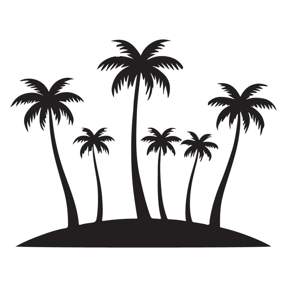 Silhouette of Multiple Palm Trees on a Tropical Island vector