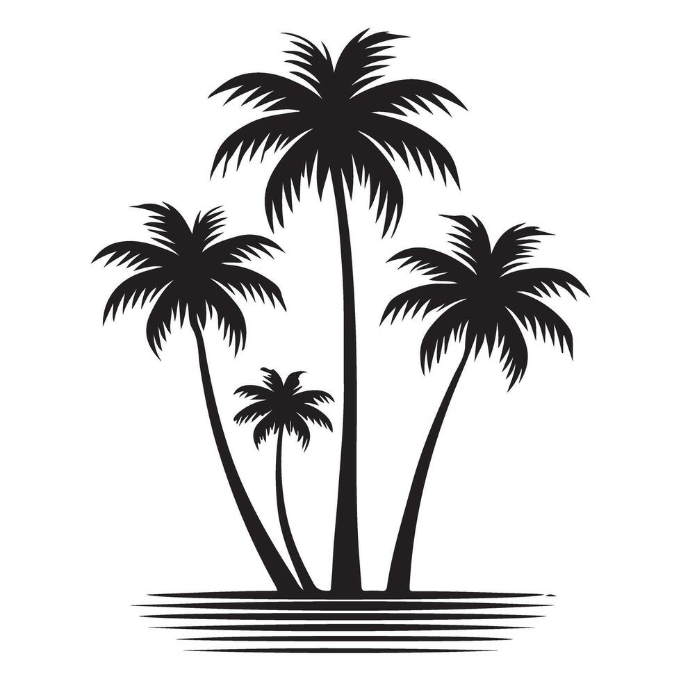 Tranquil Tropical Beach Palm Trees Silhouette Art vector
