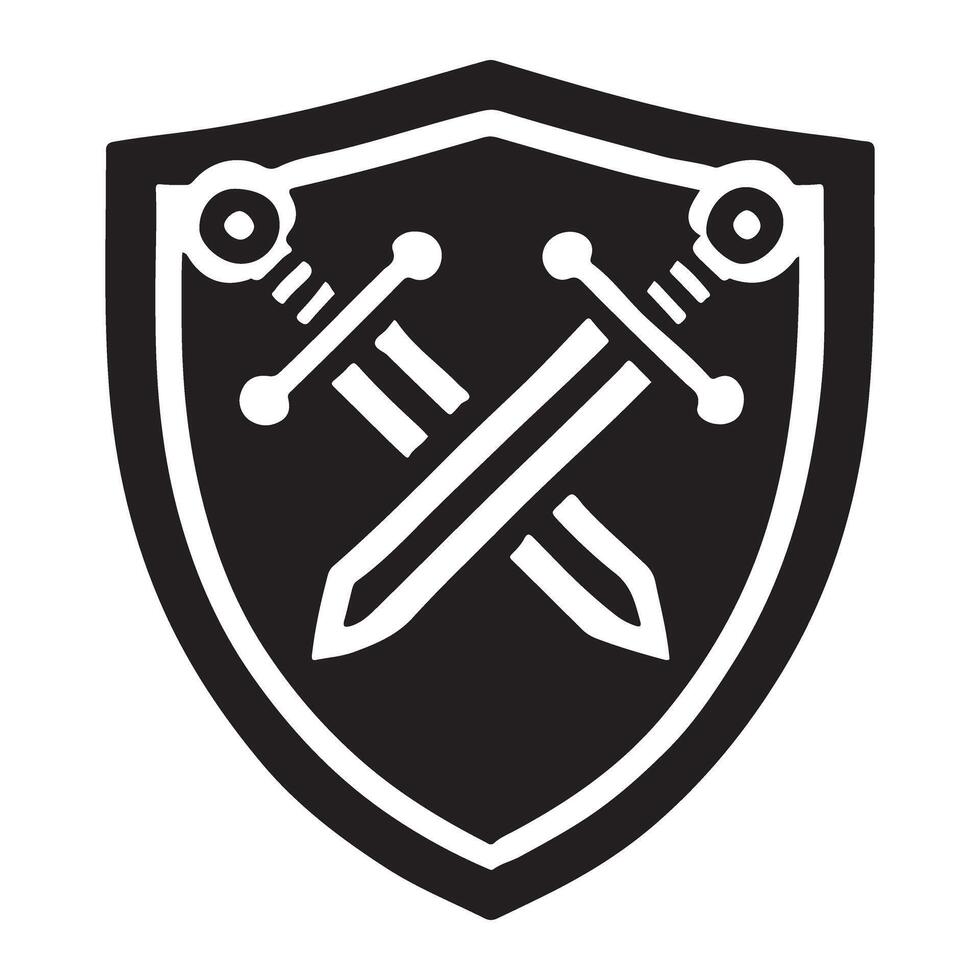 Protective Shield with Crossed Swords Silhouette Illustration vector