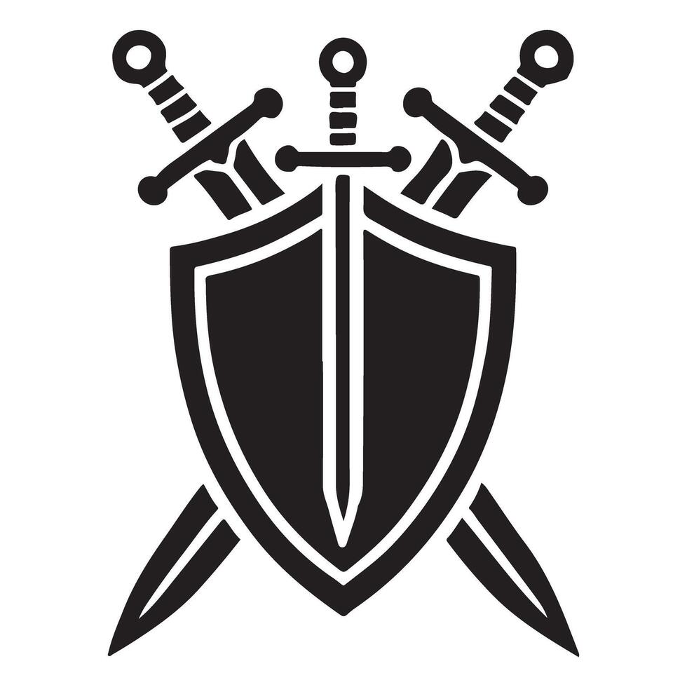 Powerful Silhouette Illustration of Shield and Swords vector