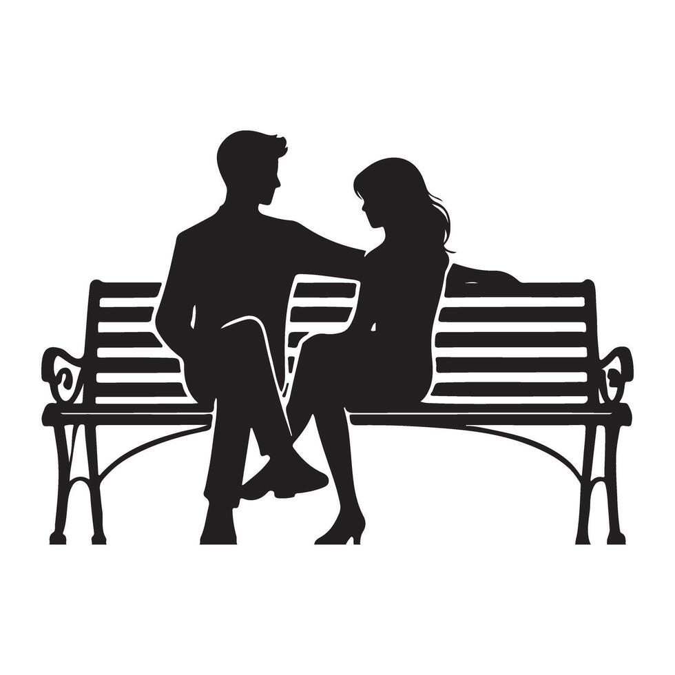 Romantic Couple Sitting on Park Bench Silhouette Image vector