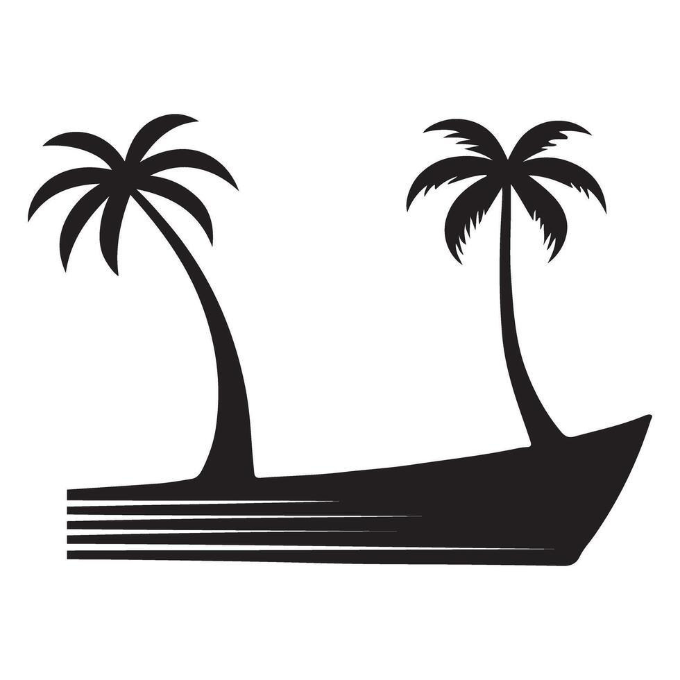 Silhouette of a Boat with Two Palm Trees on an Island vector