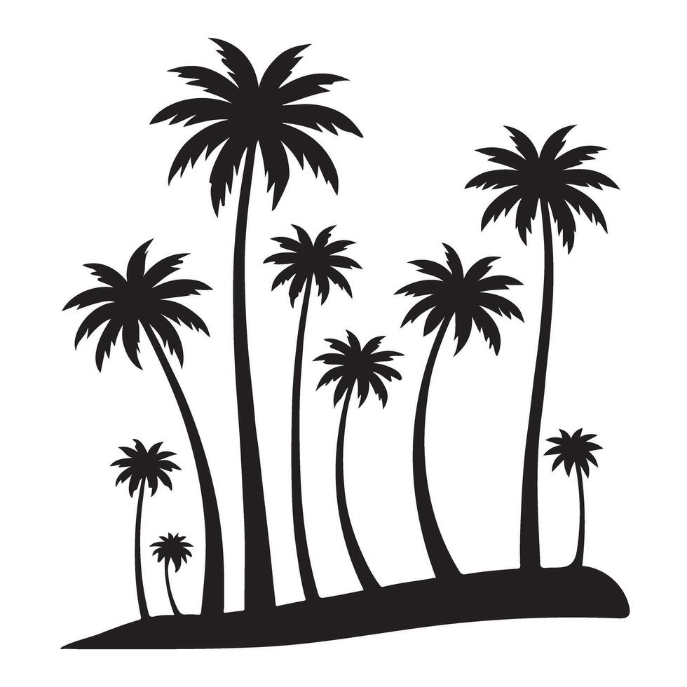 Silhouette of Palm Trees on a Tropical Island vector