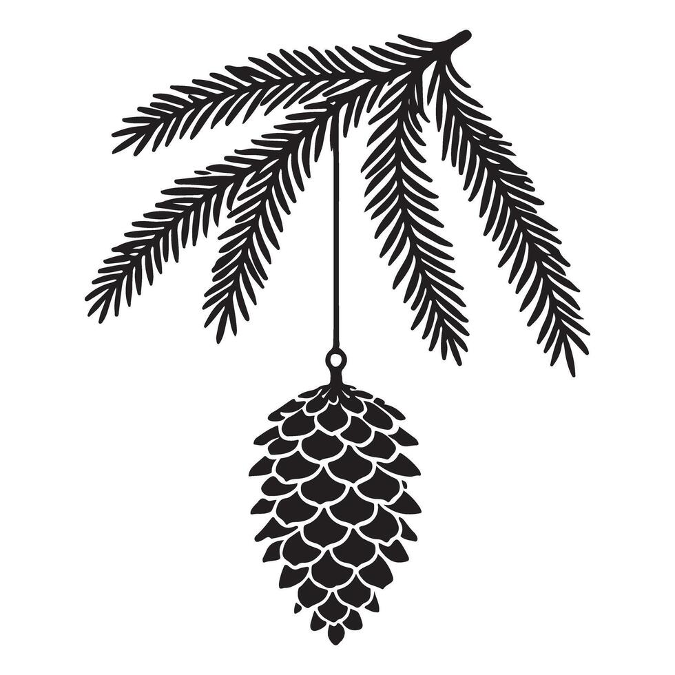 Pine Cone Hanging from Branch Silhouette Art vector