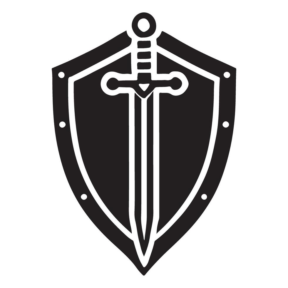 Medieval Sword and Shield Silhouette Illustration vector