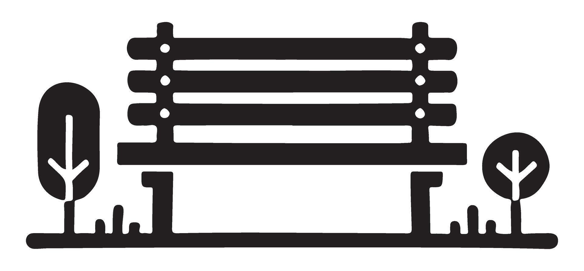 Simple Park Bench Silhouette with Small Trees vector