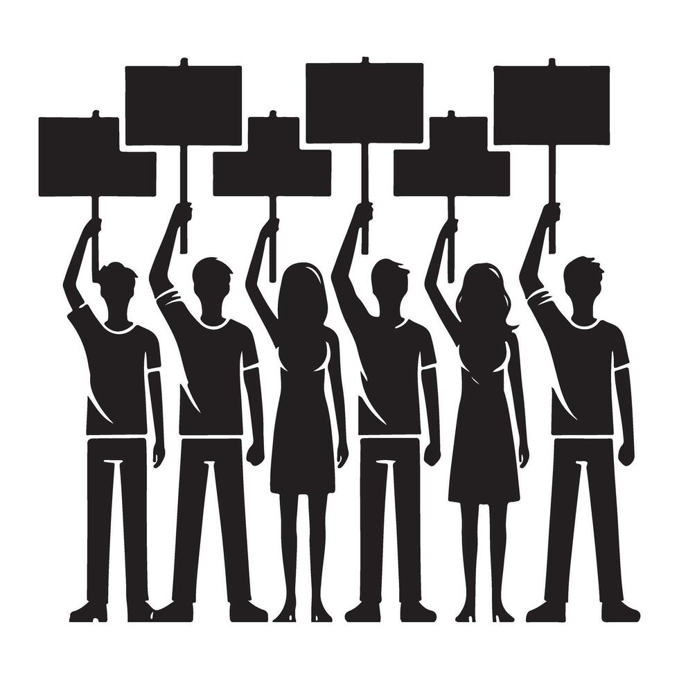 Silhouette of Protesters Holding Signs at a Rally vector