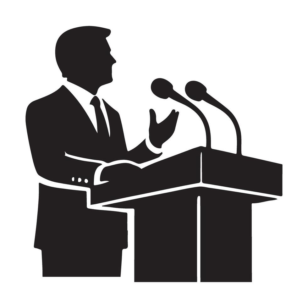 Silhouette Illustration of a Speaker at a Podium vector