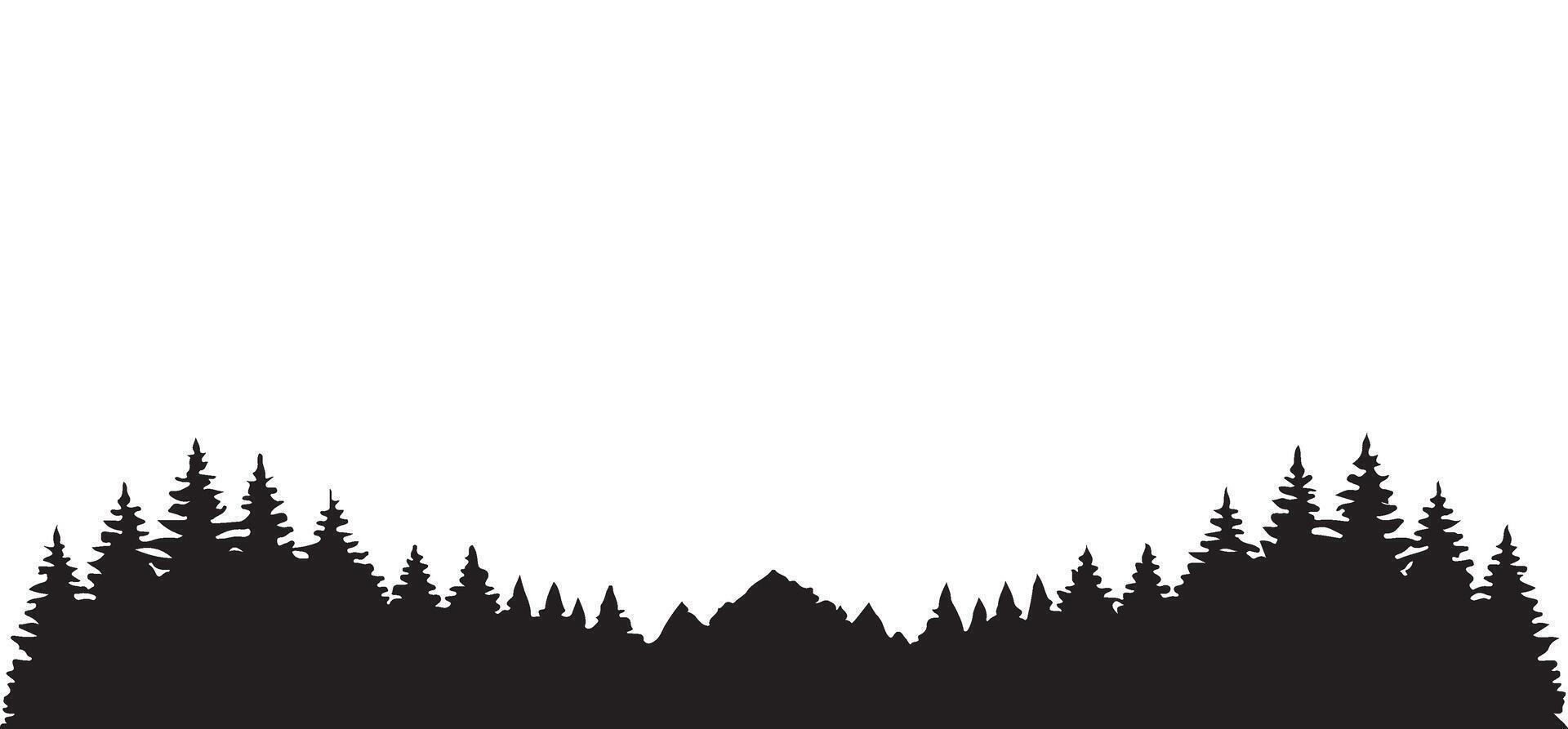 Dark Forest Silhouette with Mountains in Background vector