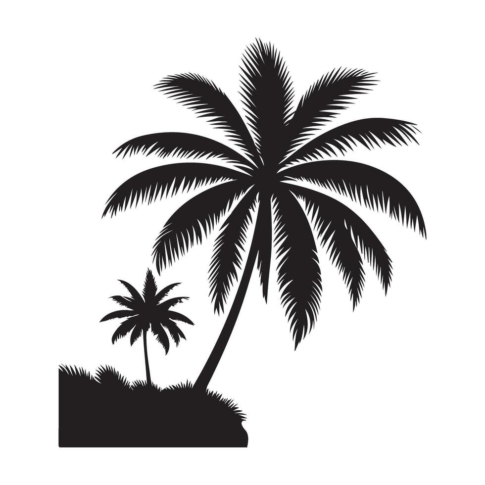 Silhouette of Two Palm Trees on a Tropical Island vector
