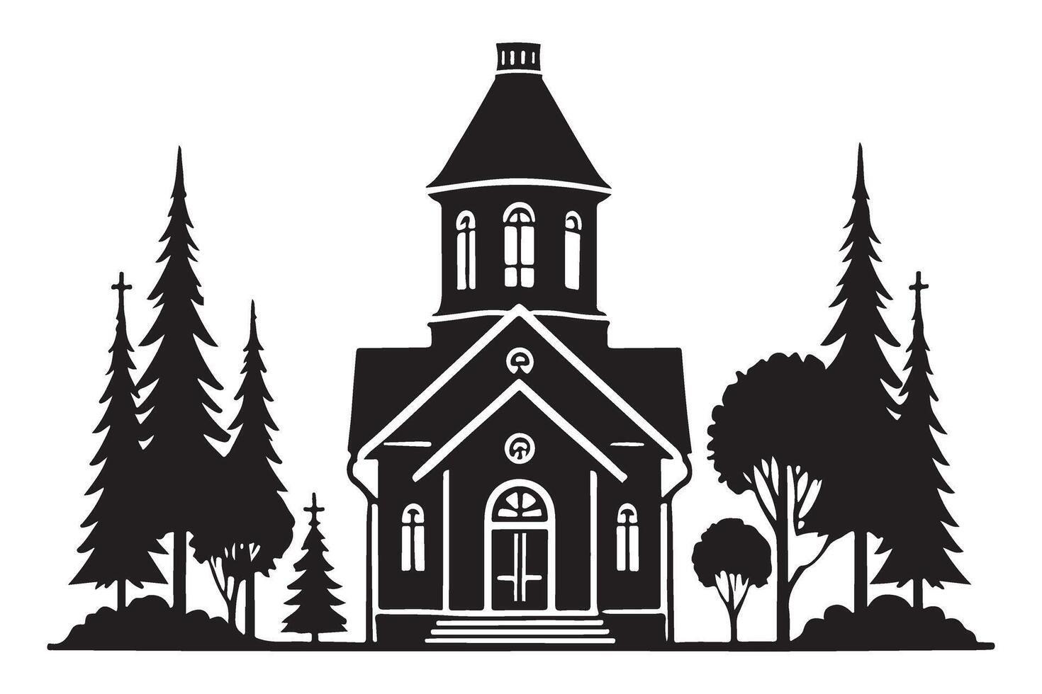 Church in Woods Silhouette Illustration vector