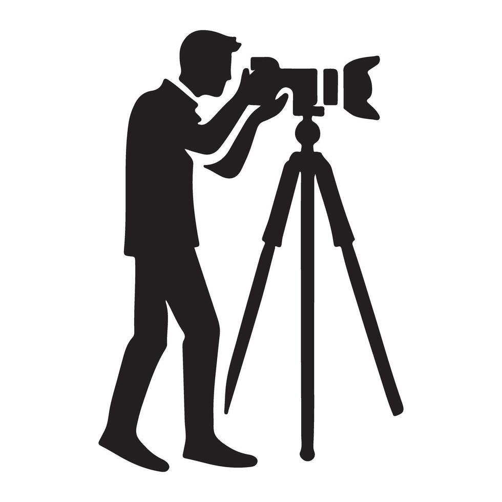Photographer with Camera on Tripod Silhouette design vector