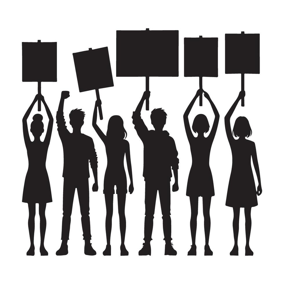 Silhouette of Protesters Holding Signs at a Demonstration vector